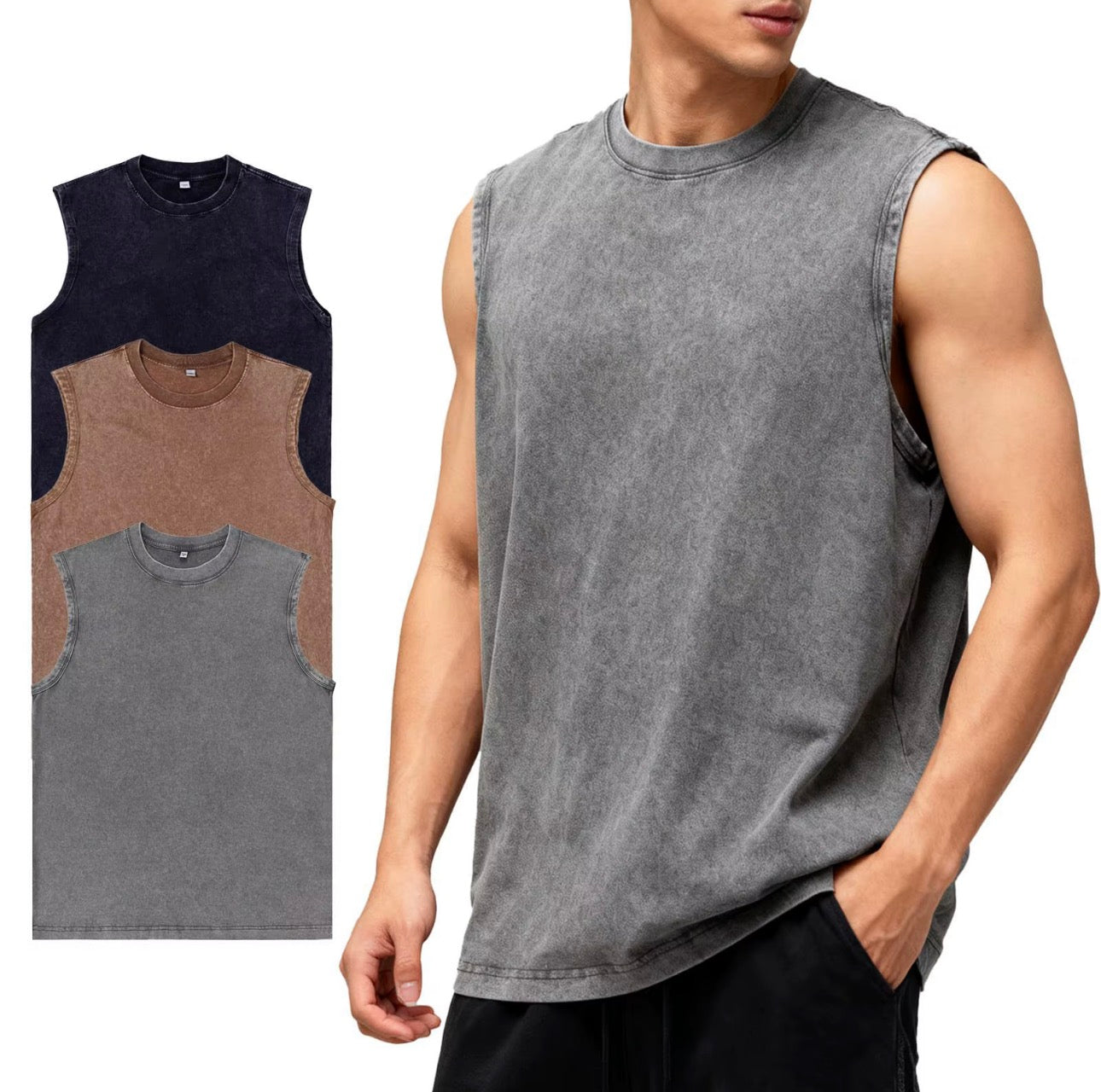 Digiprint Apparel Unisex Vintage Acid Wash Tank Top Front and Back
