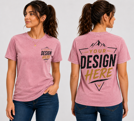 Women Short Sleeve Vintage T-Shirt 50 pcs, front and back  design, full color