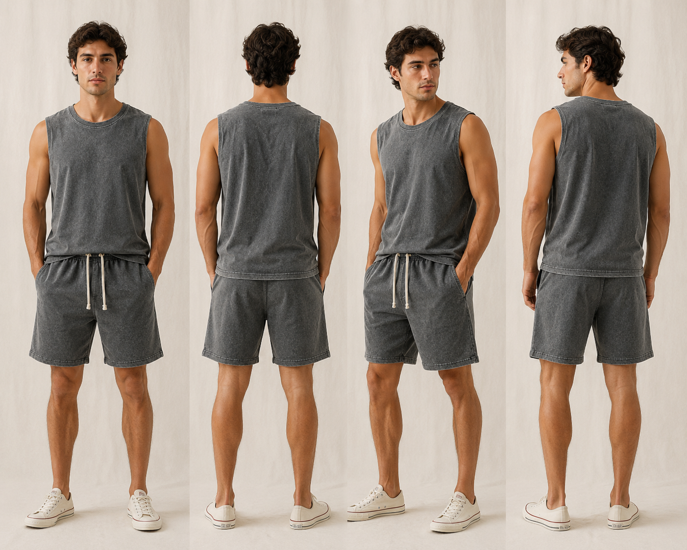 Digiprint Apparel Unisex Pair Vintage Acid Wash Tank Top and Short for Man